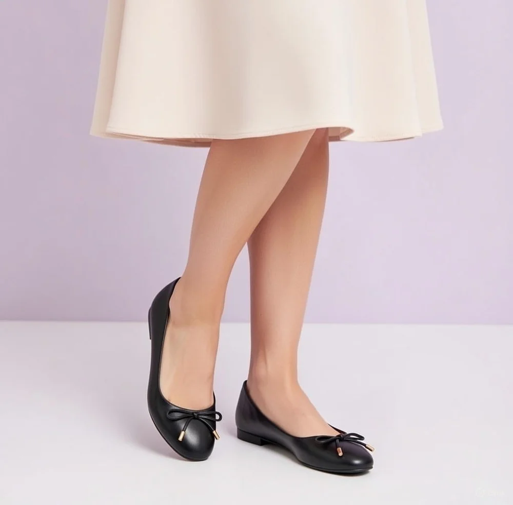 TORY BURCH Brooke Bow 25MM Black Nappa Leather Ballet Heels Size 5.5